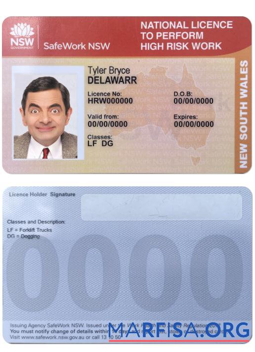 Blank Australia New South Wales national license template